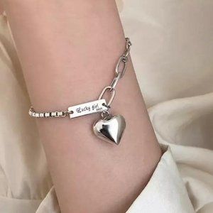 NEW 925 STERLING SILVER HEART BRACELET